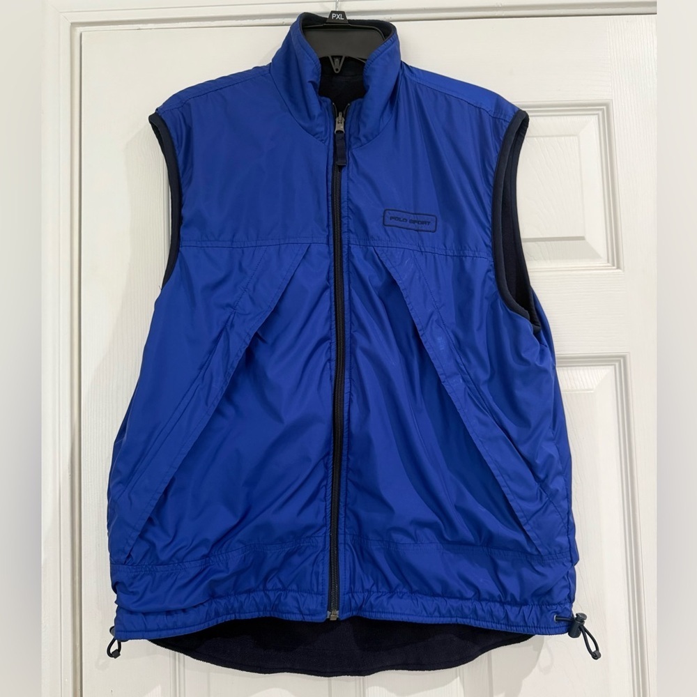 Vtg 90s Polo Sport Ralph Lauren Mens Reversible Vest Polartec Blue Polyester M